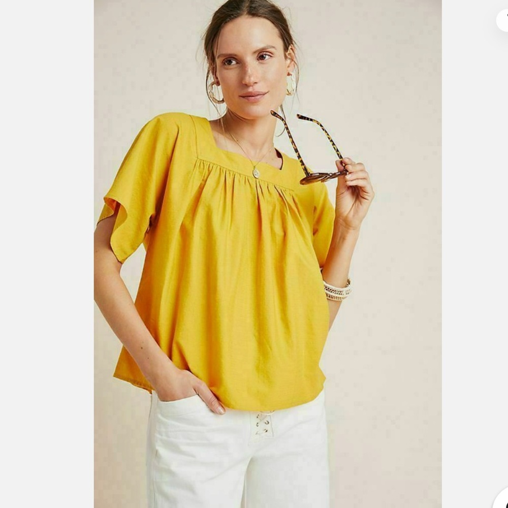 Frye x Anthropologie Mustard Square Neck Blouse Top M NWT